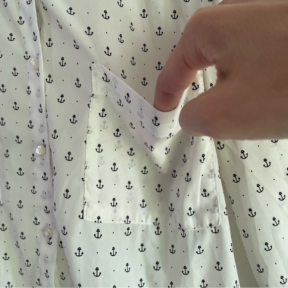 Pimkie white button up blouse anchor print long sleeve top - Picture 4 of 9